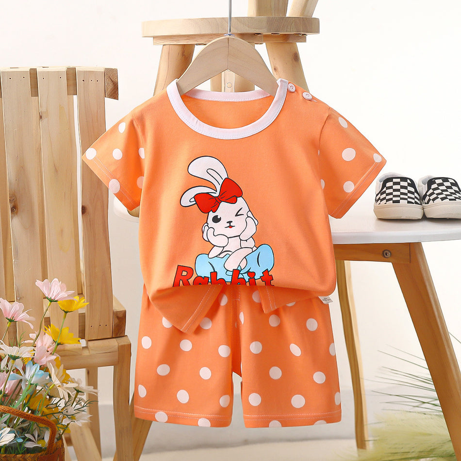 Kids Cotton Short Sleeve T-Shirt and Shorts Set Summer