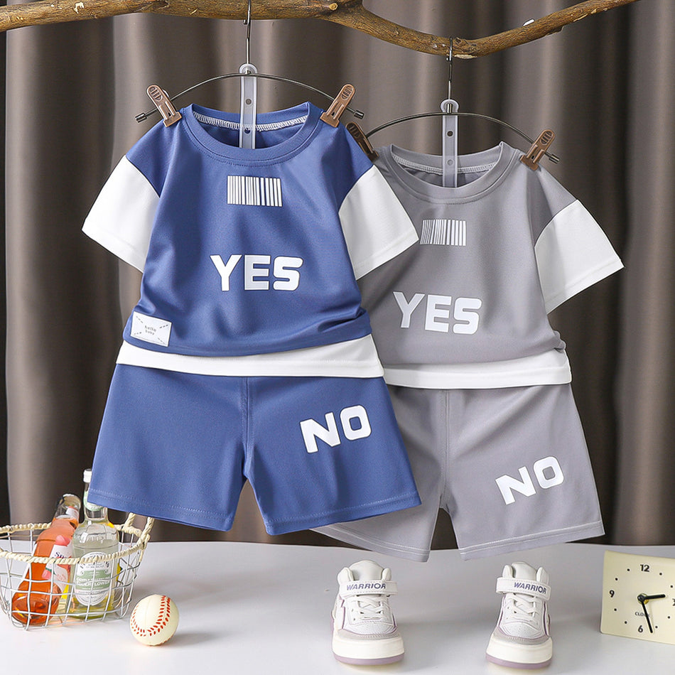 Kids Color Block Short Sleeve Shirt and Shorts Set