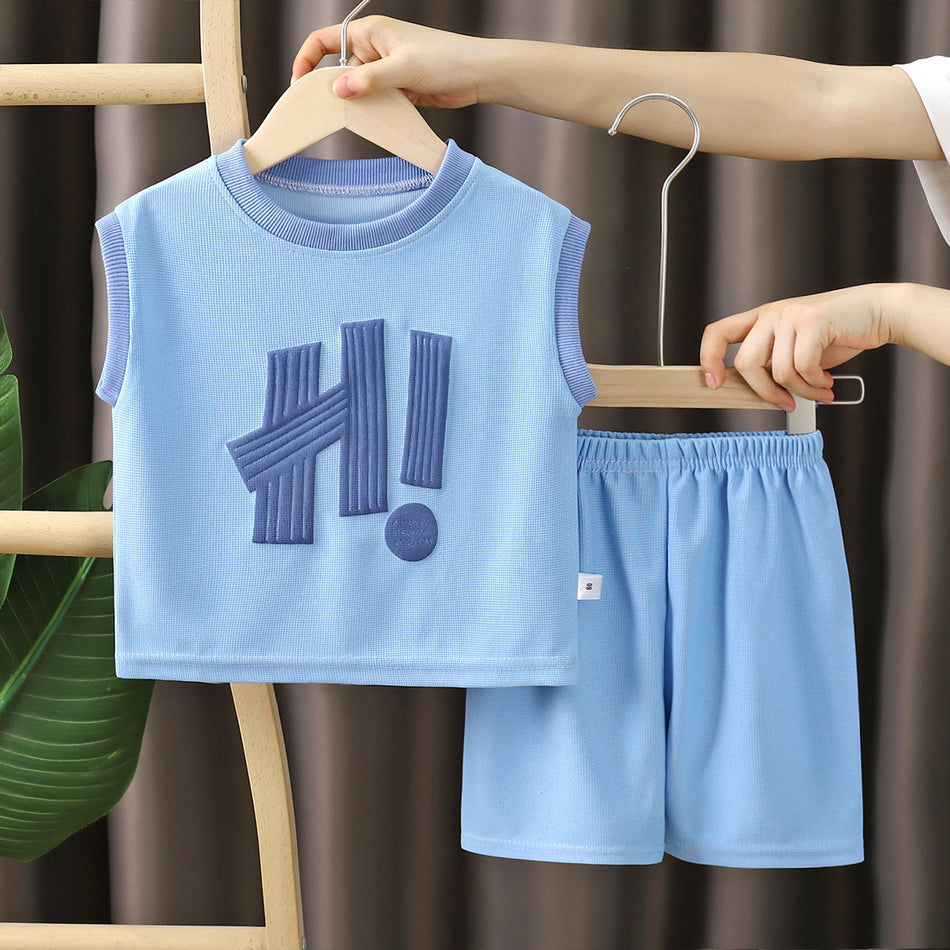 Kids Waffle Texture Vest and Shorts Summer Set