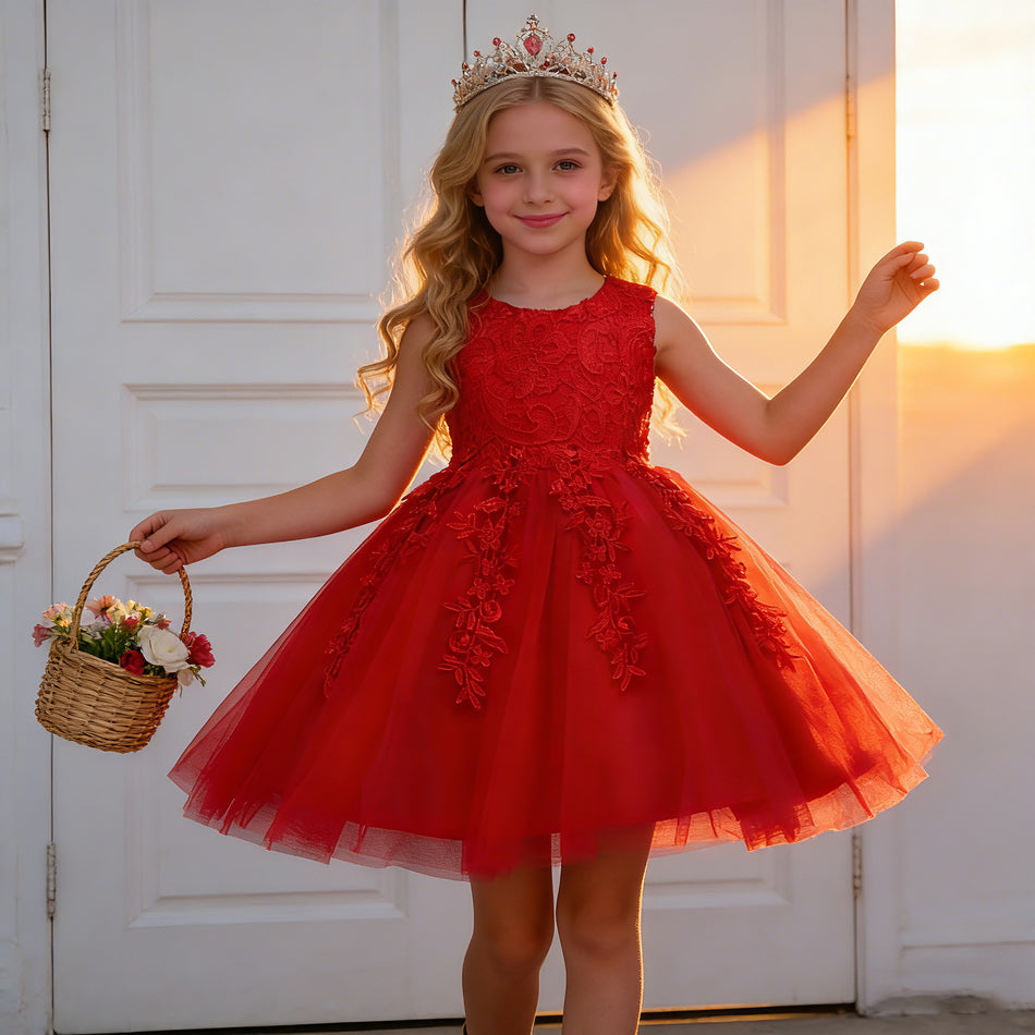 Kids Lace Princess Vest Fluffy Performance Dress