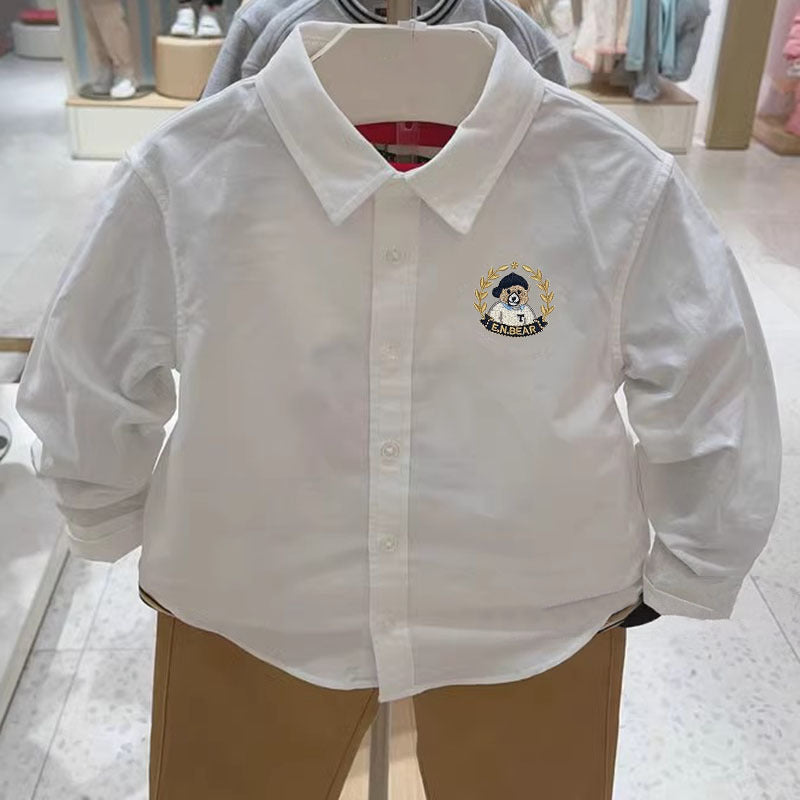 Boys Long Sleeve White Casual Shirt for Medium and Large Kids