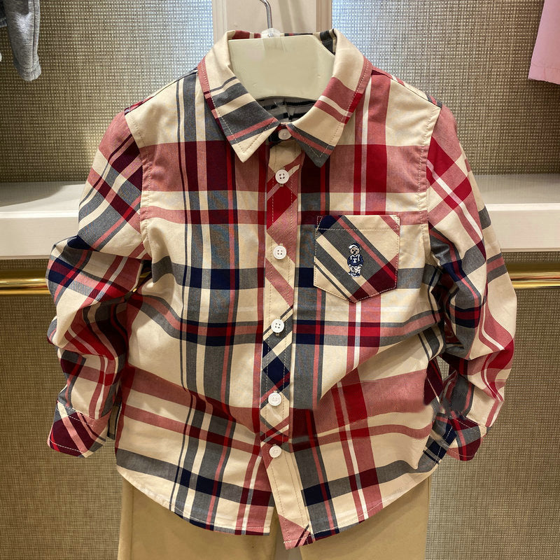 Boys Plaid Long Sleeve Shirt Korean Style Lightweight Casual Top