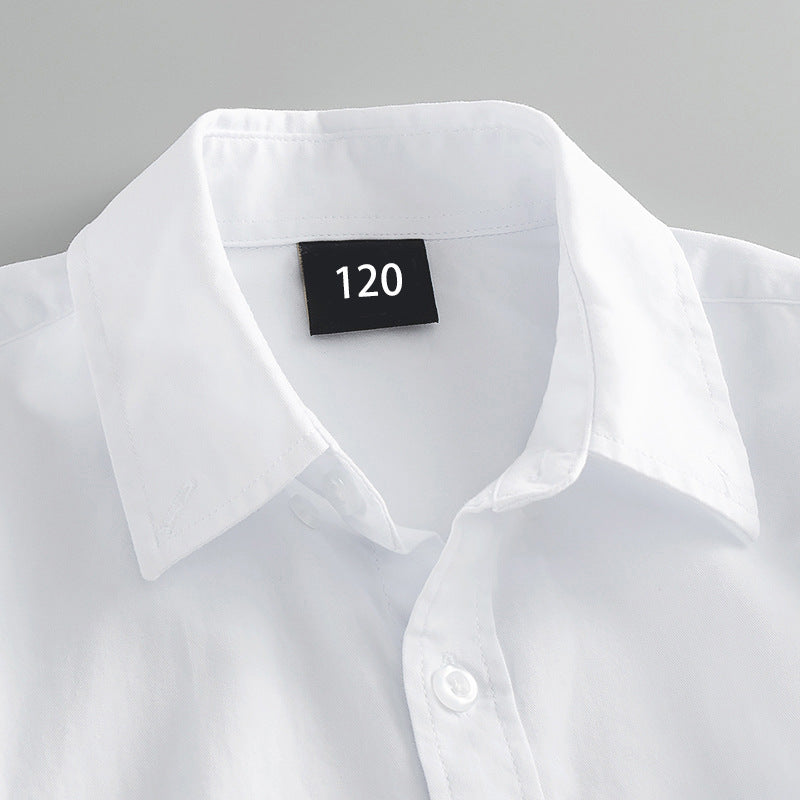 Boys Washed Cotton White Long Sleeve School Uniform Shirt