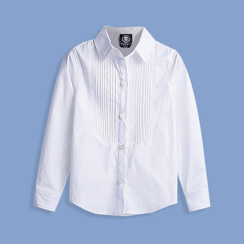 Boys Cotton White Long Sleeve School Uniform Shirt for Kids