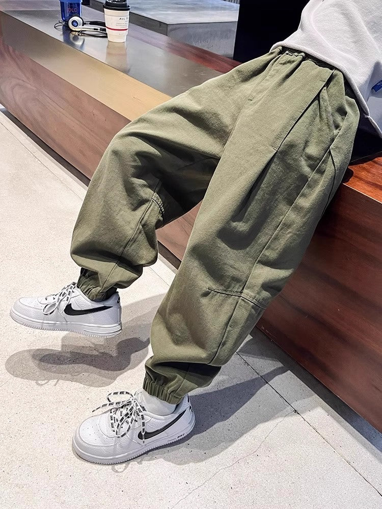 Boys Twill Cargo Pants Warm Casual Thickened Outdoor Trousers
