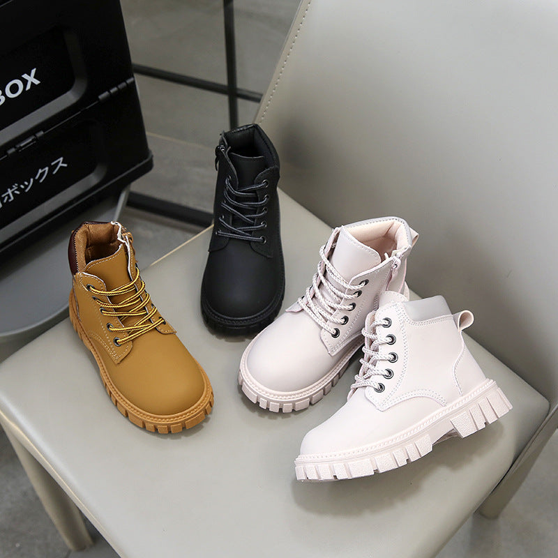 Kids Classic Mid-Calf Leather Boots with Side Zip Closure