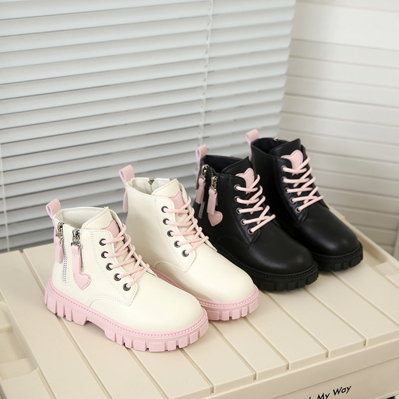 Girls Soft Sole Side Zip Leather Boots for Everyday Wear