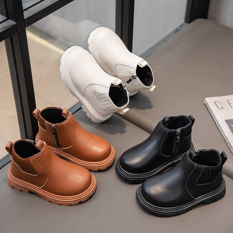 Kids British Style Ankle Martin Boots with Side Zip Design