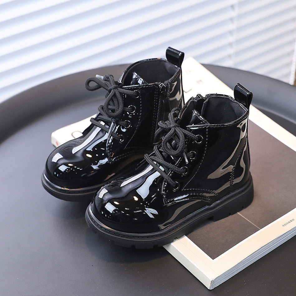 Kids British Style PU Leather Martin Boots with Side Zipper