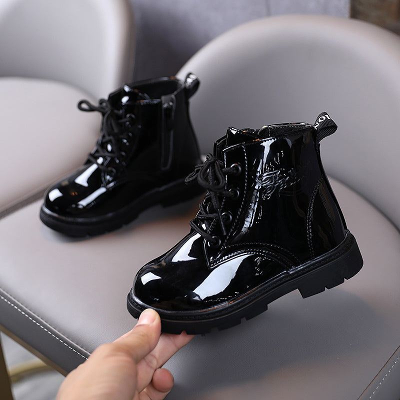 Kids British Style Martin Boots with Side Zip and Rubber Sole