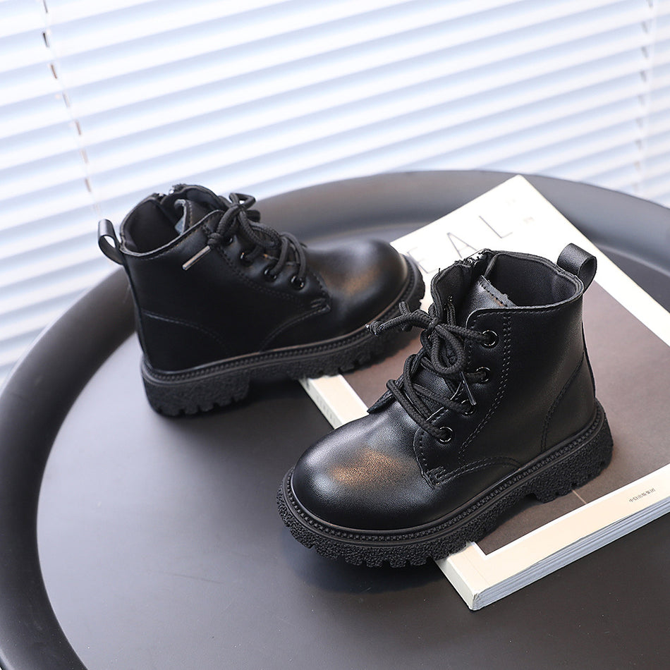 Girls British Style Martin Boots with Side Zip and Non-Slip Sole