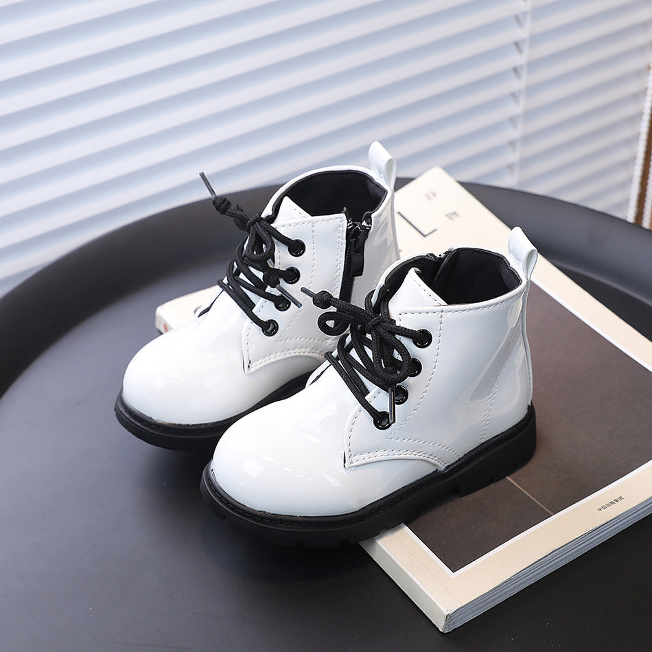 Kids British Style Martin Boots with Side Zip and Lace Design