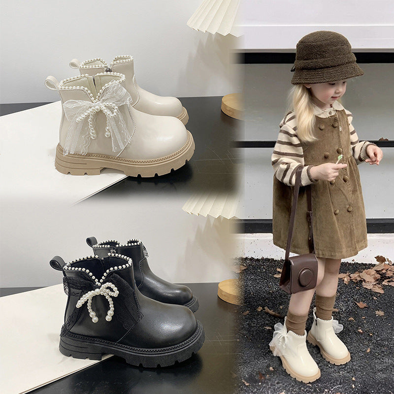 Girls Bow Crystal Princess Boots in Premium Faux Leather