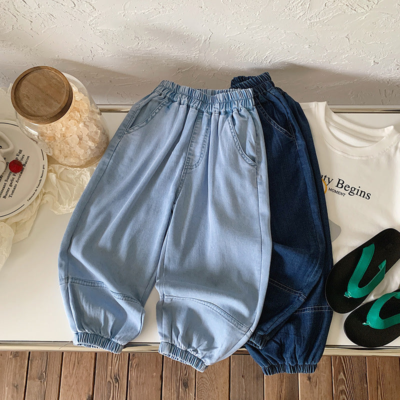 Kids Korean Style Tencel Denim Jeans Lightweight Casual Pants