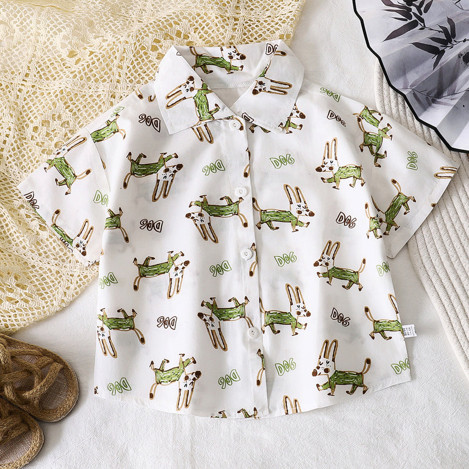 Boys Cotton Cartoon Lapel Shirt Lightweight Summer Cardigan