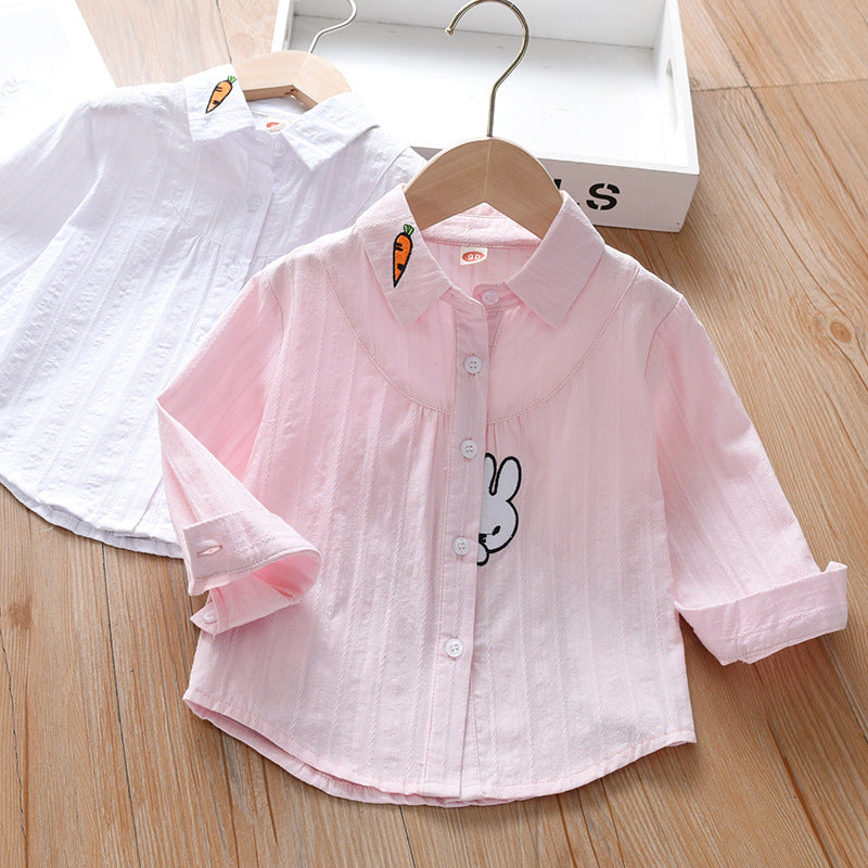 Girls Cotton Lapel Shirt Long Sleeve Casual Korean Style Top