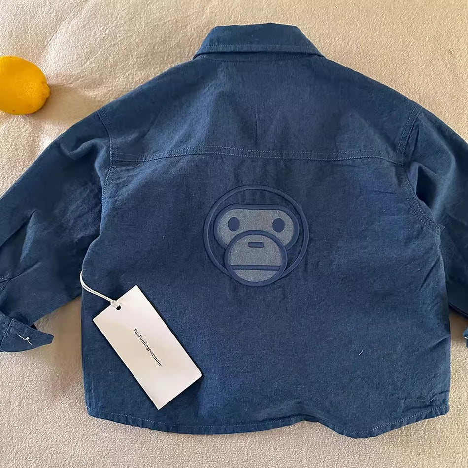 Kids Cotton Long Sleeve Shirt Casual Lapel Jacket Top