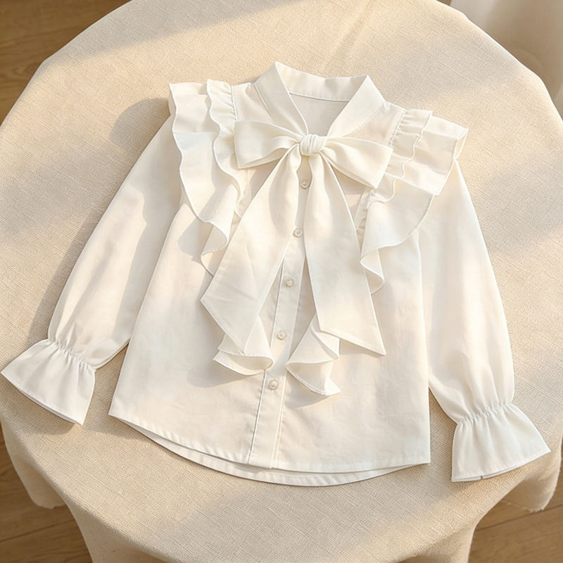 Girls Cotton White Shirt Long Sleeve Korean Style Casual Top