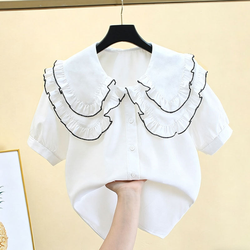 Girls Doll Collar Short Sleeve Princess Shirt Elegant Summer Top