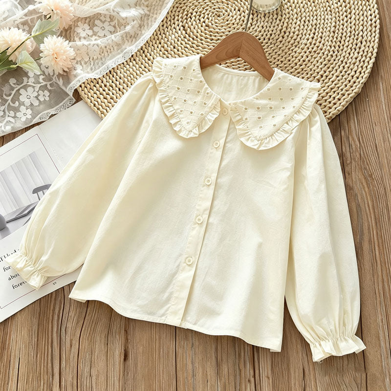 Girls Cotton Collared Shirt Long Sleeve Casual Elegant Top