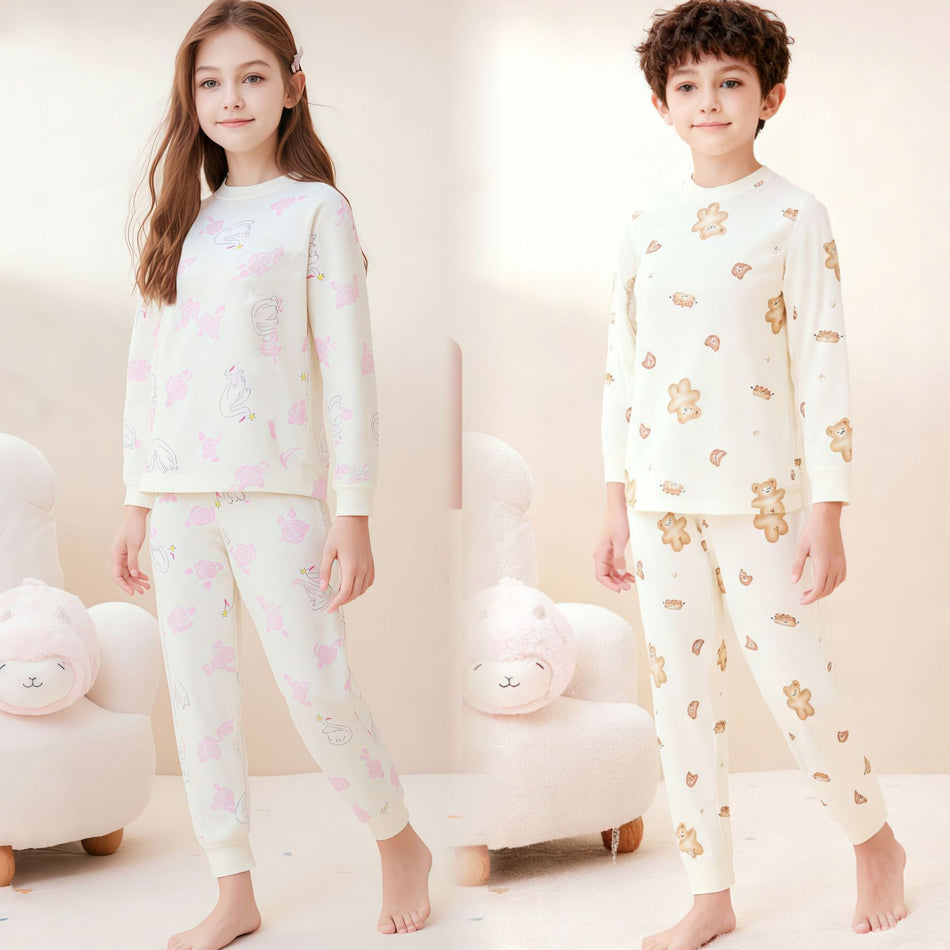 Kids 100% Cotton Pajama Set Long Sleeve Homewear Set