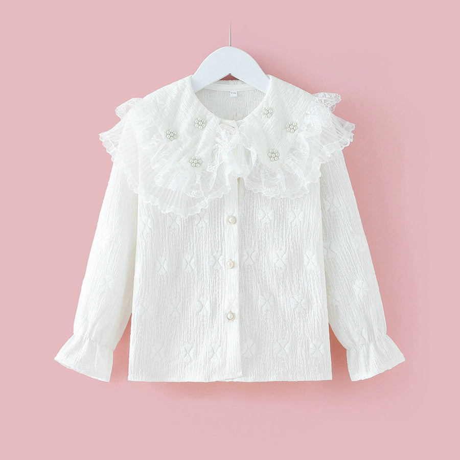 Girls Doll Collar Long Sleeve White Princess Casual Shirt