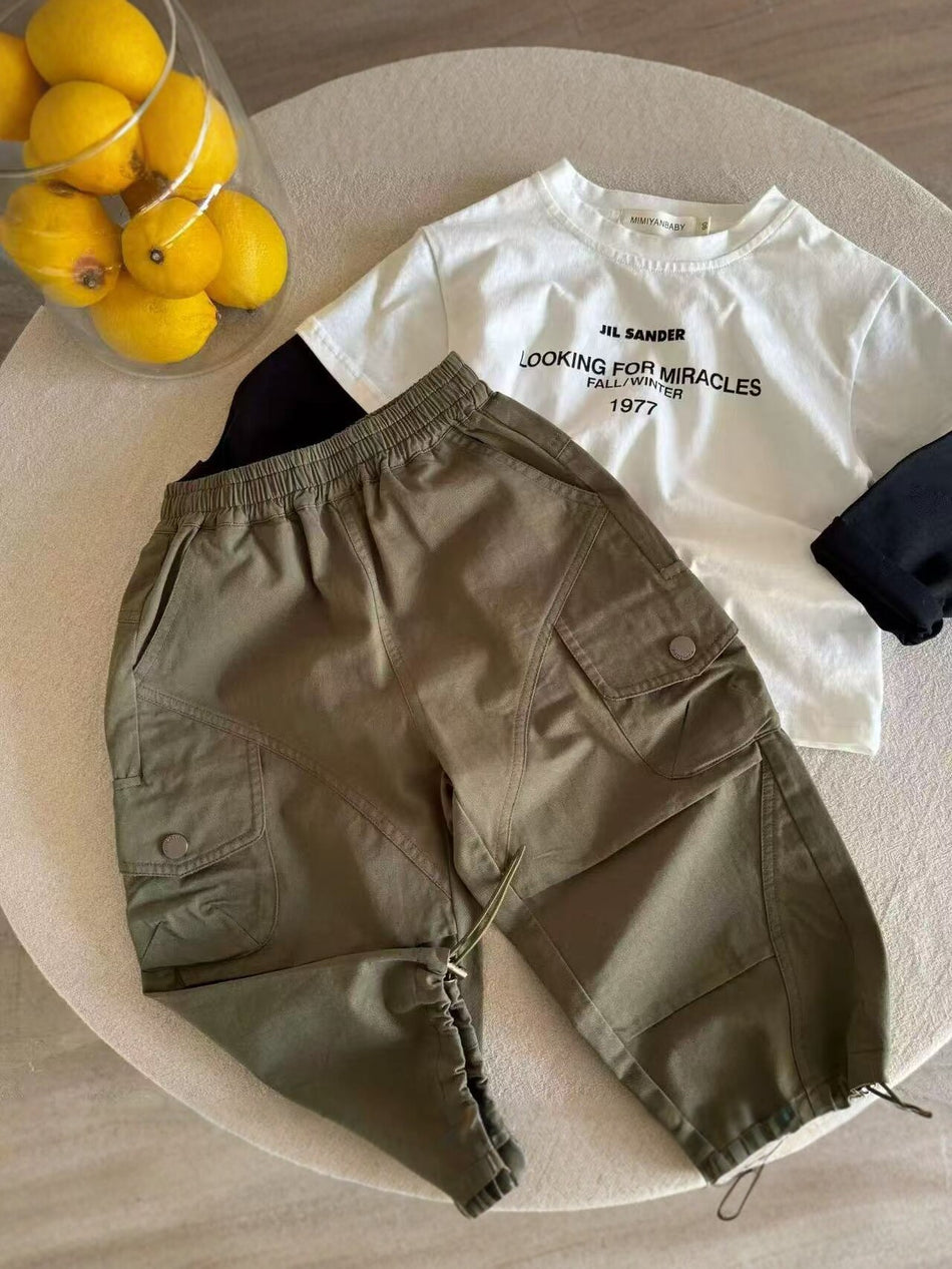 Kids Cargo Jogger Pants Solid Color Casual Spring Summer