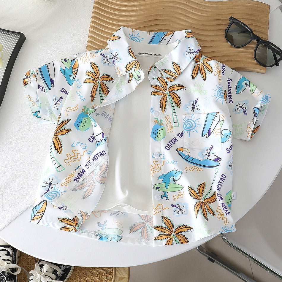 Kids Summer Printed Short Sleeve Casual Cotton Shirt Top