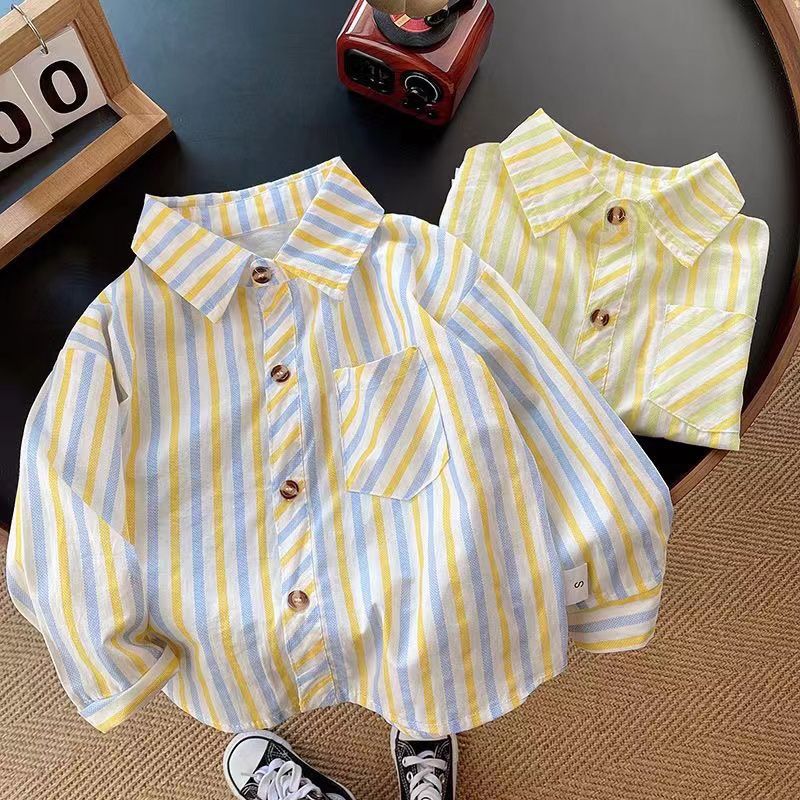 Kids Cotton Striped Shirt Long Sleeve Korean Style Casual Top