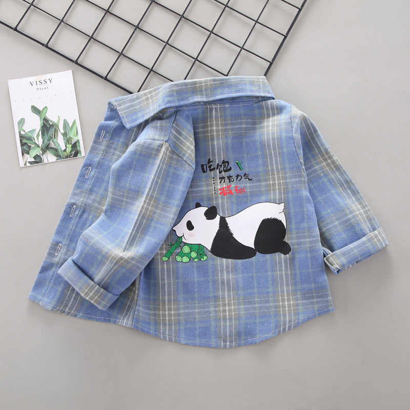 Kids Plaid Cotton Shirt Long Sleeve Cartoon Casual Top