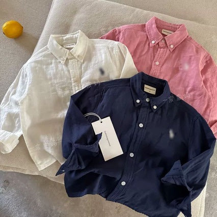 Kids Cotton Long Sleeve Button Shirt Casual Collared Top