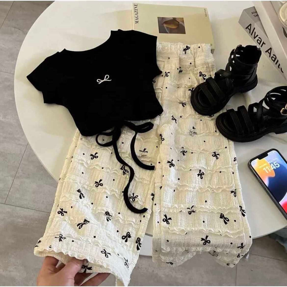 Girls Modal Bow Detail Short Sleeve T-Shirt Casual Top