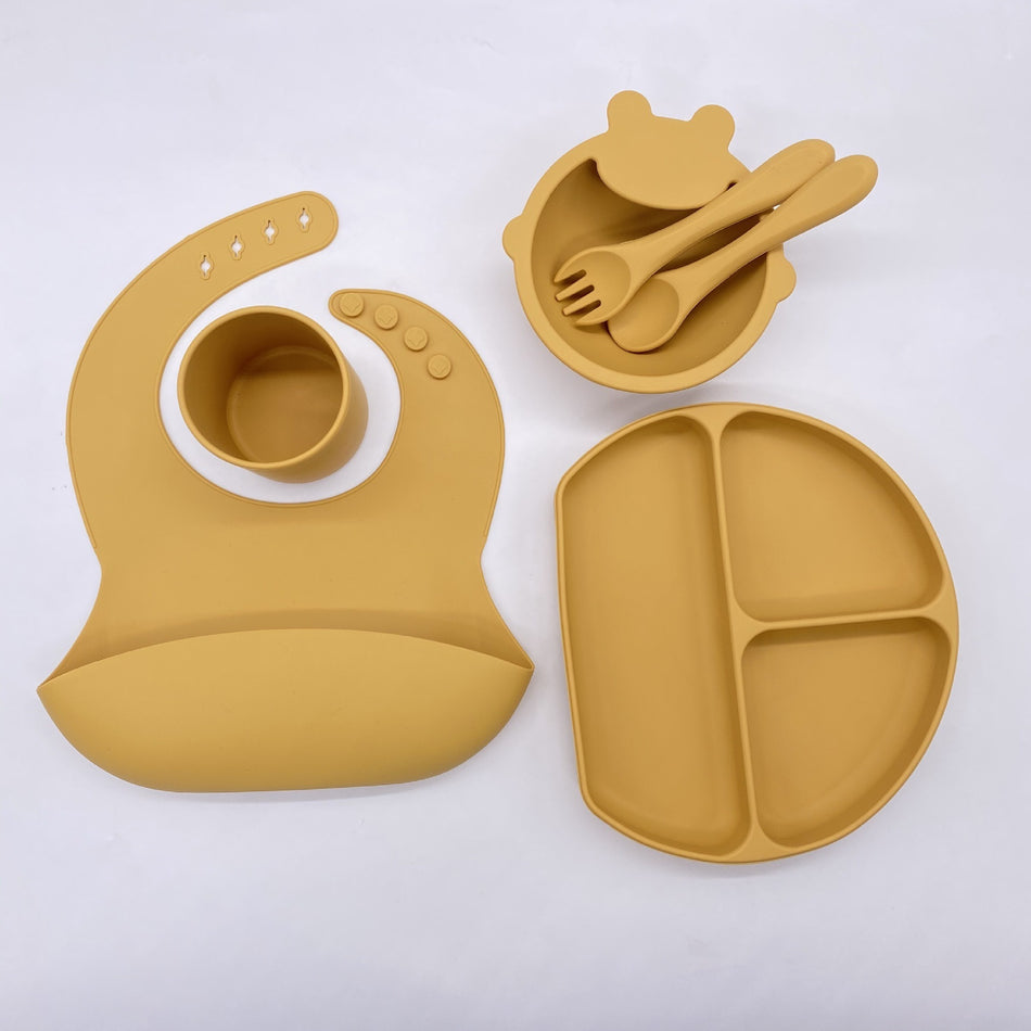 Baby Silicone Feeding Set 6-Piece Bib Bowl Cup Spoon Set