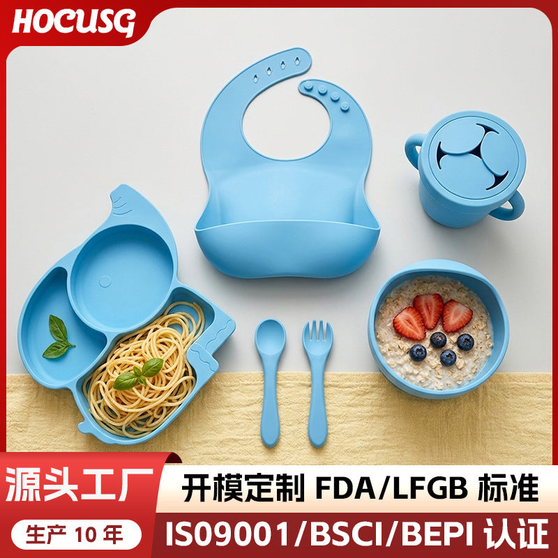 Baby Silicone Feeding Set 6-Piece Cute Animal Tableware