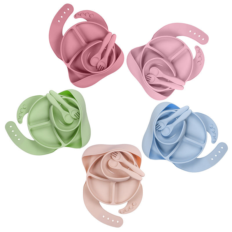 Baby Silicone Feeding Set 7 Piece Tableware Bowl Spoon Bib Set