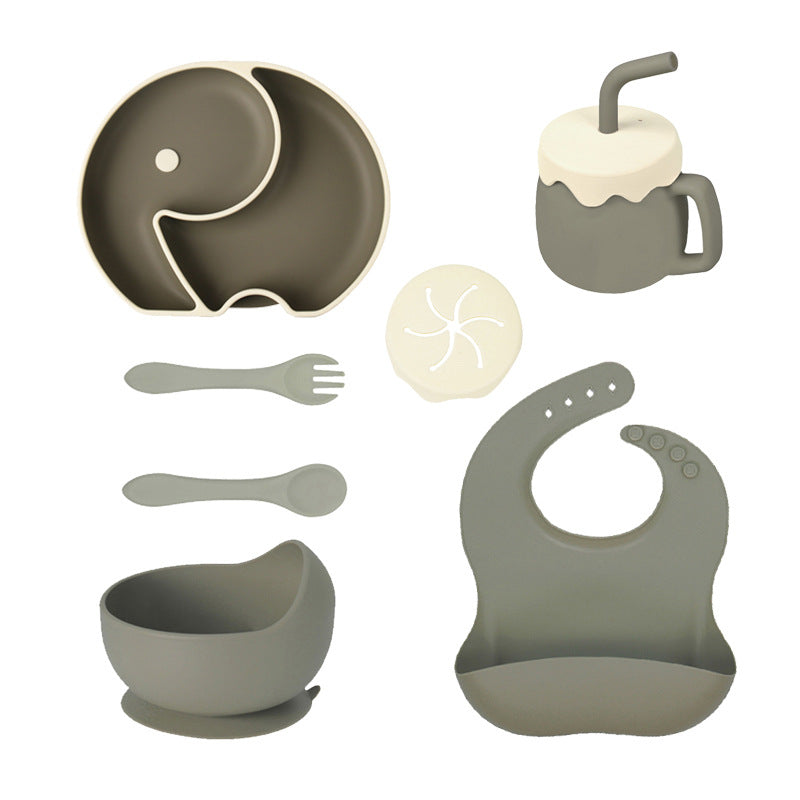 Baby Silicone Feeding Set 6-Piece Divided Plate Bib Spoon Cup Set