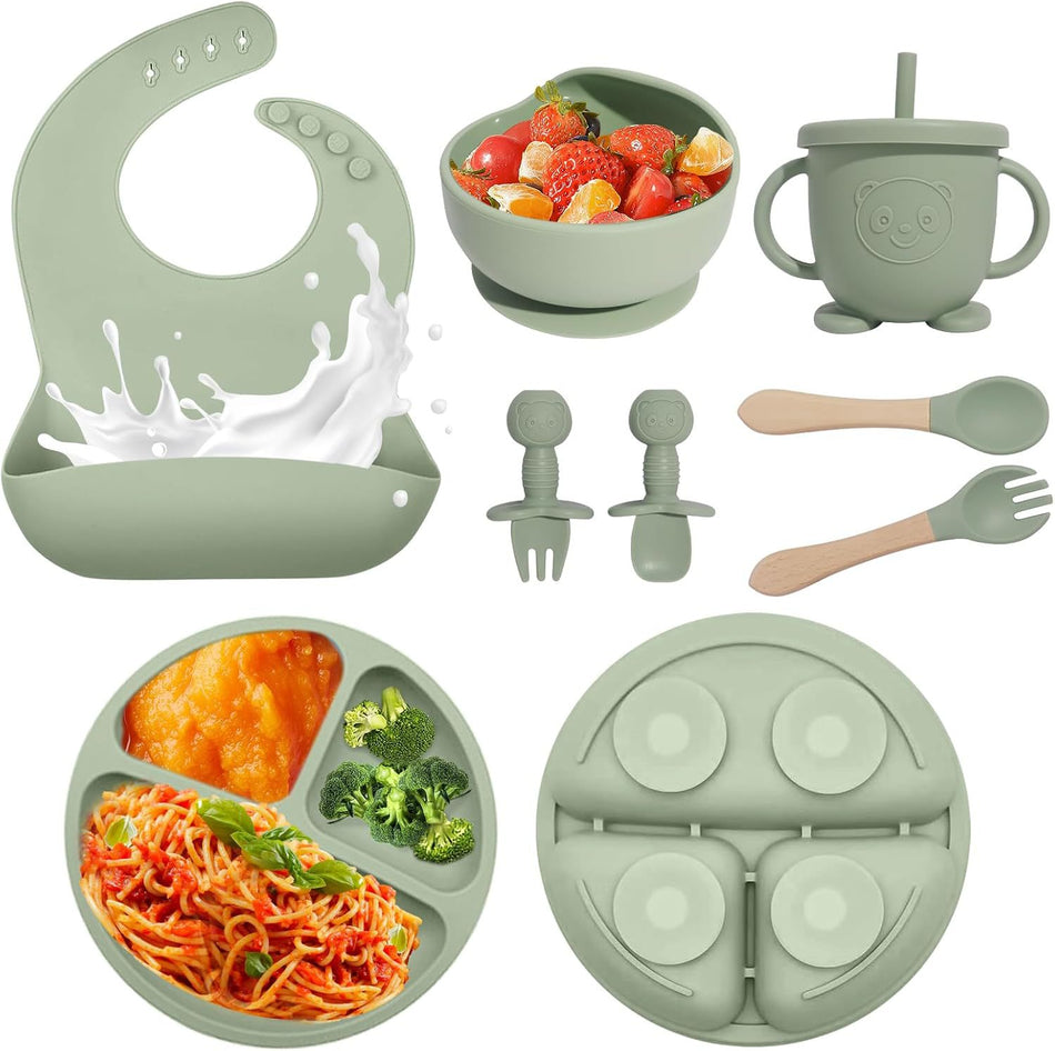 Baby Silicone Feeding Set 8-Piece Suction Plate Spoon Fork Set