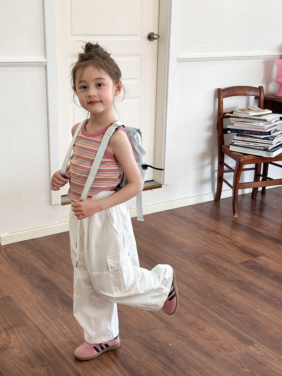 Kids Cotton Spandex Striped Sleeveless Vest Summer Top