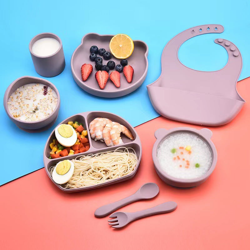 Baby Silicone Feeding Set Candy Color Tableware Bowl Plate Spoon Set
