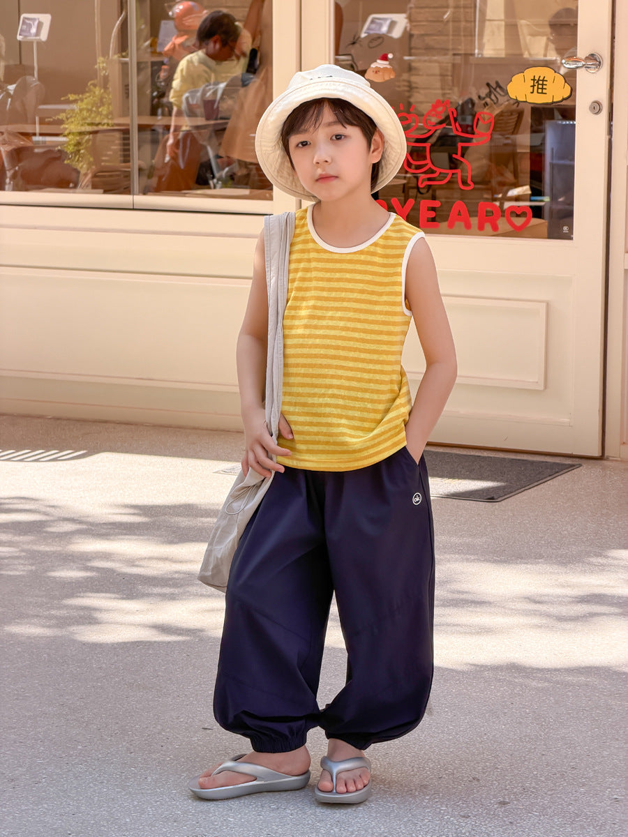 Boys Sleeveless Cotton Striped Vest Summer Casual Top