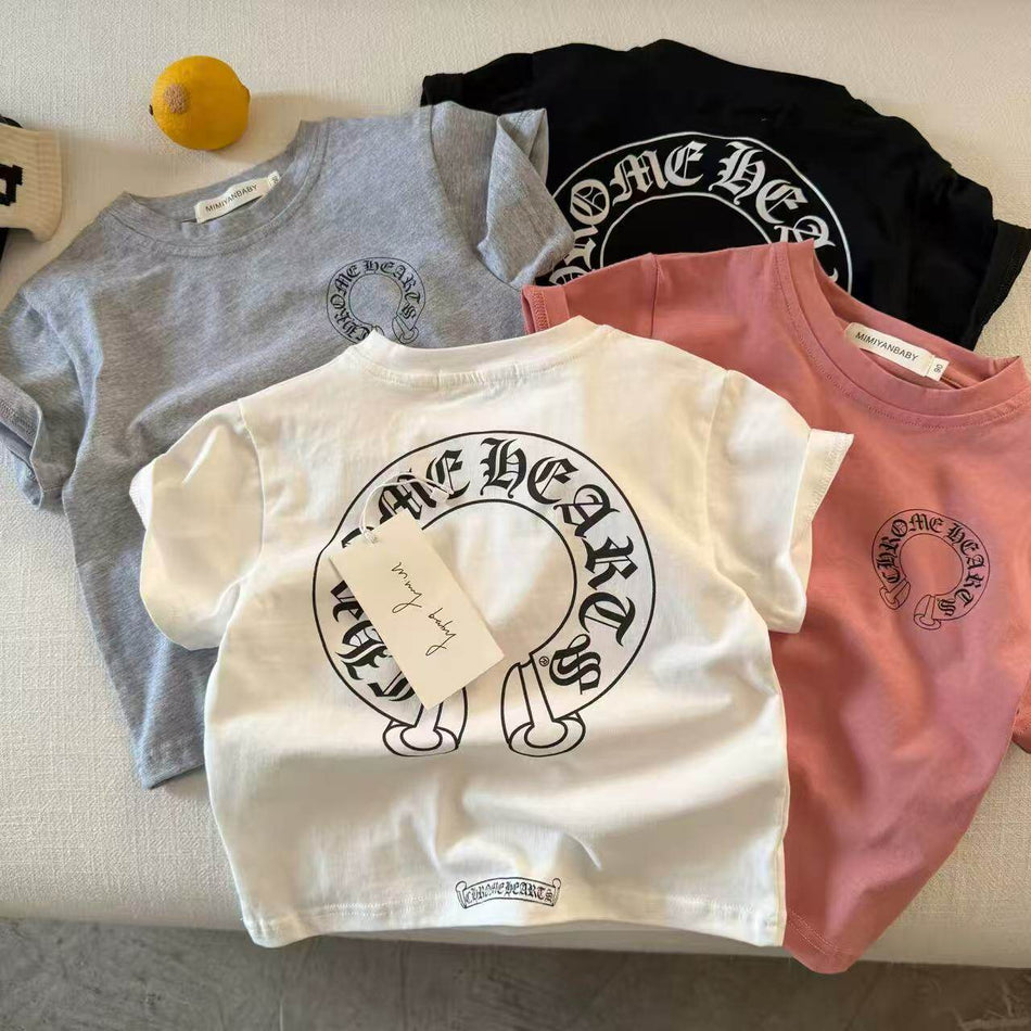 Kids Alphabet Print Short Sleeve T-Shirt Soft Summer Top