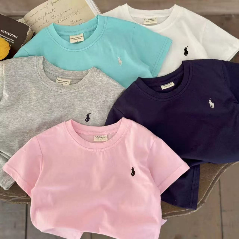 Kids Solid Color Cotton Short Sleeve T-Shirt Casual Summer Top