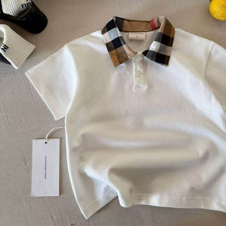 Kids Plaid Polo Shirt Lapel Short Sleeve Summer Casual Top