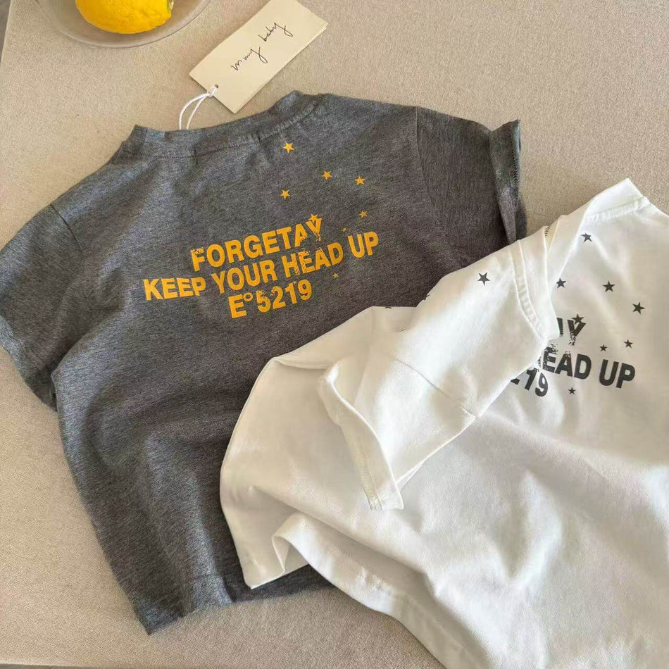 Kids Korean Style Star Letter Print Short Sleeve Summer Tee