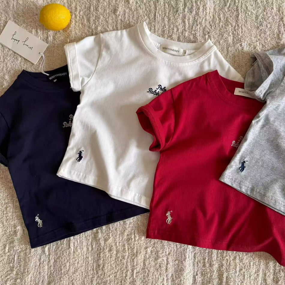 Kids Solid Color Letter Print Short Sleeve Casual Summer Tee