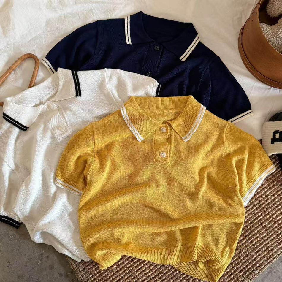 Kids Korean Style Ice Silk Polo Shirt Short Sleeve Summer Top