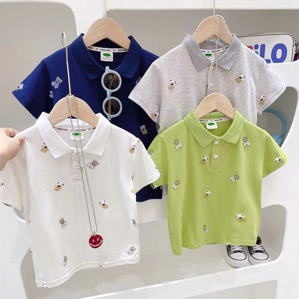 Kids Korean Style White Polo Collar Short Sleeve Summer Tee