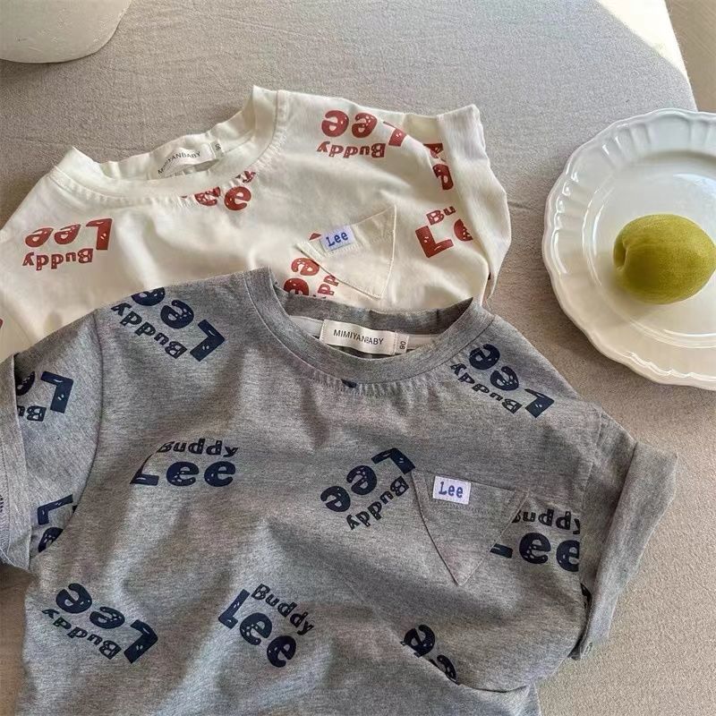 Kids Full Print Letter Cotton Short Sleeve Summer T-Shirt