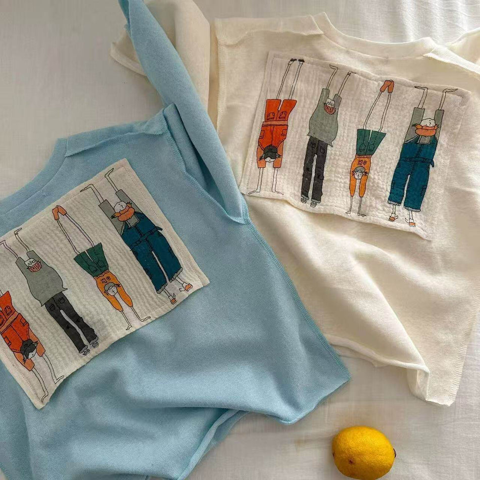 Kids Cartoon Patchwork Ice Silk Sun Protection Long Sleeve Tee