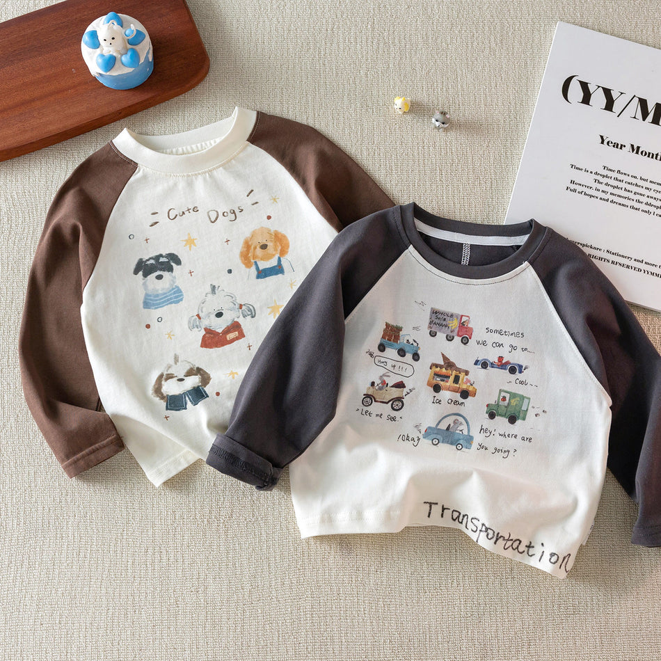 Kids Japanese Style Raglan Sleeve Color-Block Long Sleeve Tee